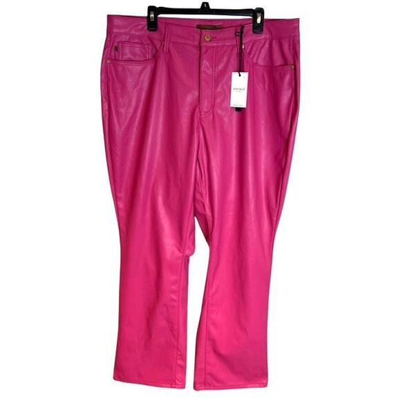 JUDY BLUE Tummy Control Faux Leather Pants Hot Pink Size 20W Straight NWT New - Picture 2 of 16